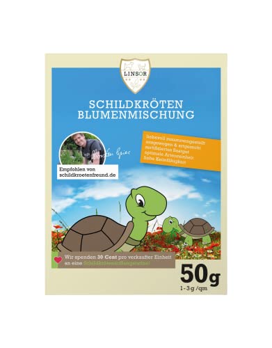 Linsor Schildkröten Blumenmischung, Futter-Mischung, Futterwiese für Landschildkröten, 50g für 17-50m²